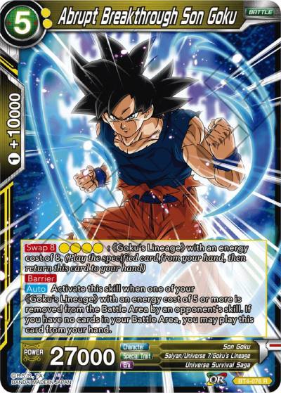 Abrupt Breakthrough Son Goku BT4-076 Colossal Warfare Dragonball Super card
