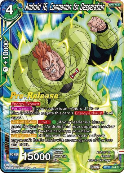 Android 16 Companion for Desperation BT21-144 Wild Resurgence Pre-Release Cards Dragonball Super card