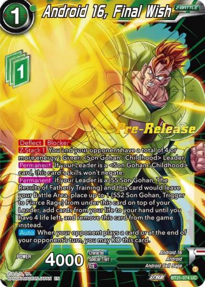 Android 16 Final Wish BT21-074 Wild Resurgence Pre-Release Cards Dragonball Super card