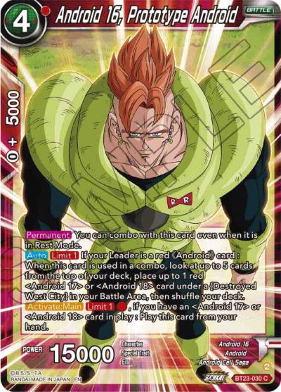 Android 16 Prototype Android Foil BT23-030 Perfect Combination Dragonball Super card