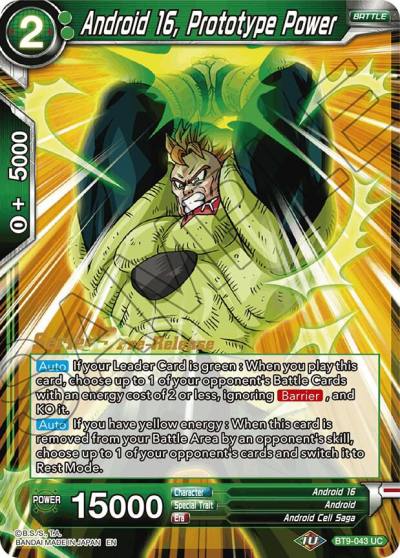 Android 16 Prototype Power BT9-043 Universal Onslaught Pre-Release Cards Dragonball Super card