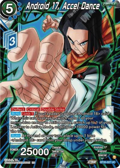 Android 17 Accel Dance BT20-027 Power Absorbed Dragonball Super card