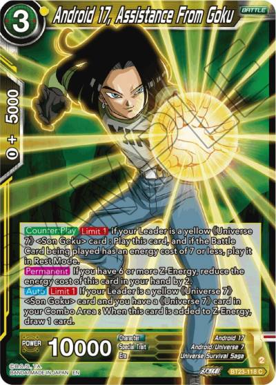 Android 17 Assistance From Goku BT23-118 Perfect Combination Dragonball Super card