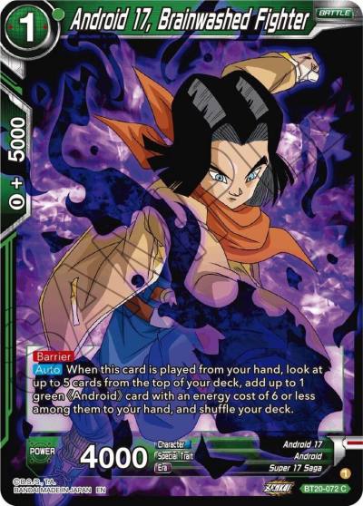 Android 17 Brainwashed Fighter BT20-072 Power Absorbed Dragonball Super card