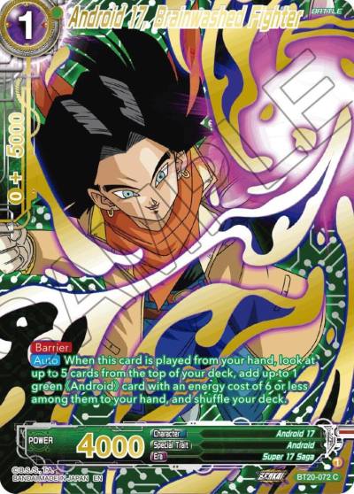 Android 17 Brainwashed Fighter Gold Stamped BT20-072 Power Absorbed Dragonball Super card