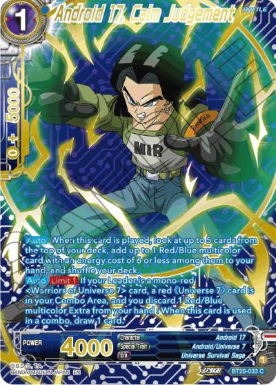Android 17 Calm Judgement Gold Stamped BT20-033 Power Absorbed Dragonball Super card