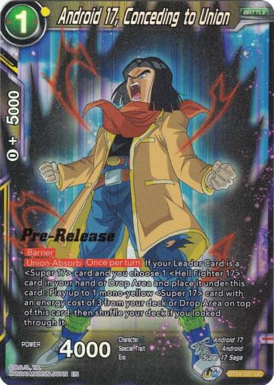 Android 17 Conceding to Union BT14-107 Cross Spirits Pre-Release Cards Dragonball Super card