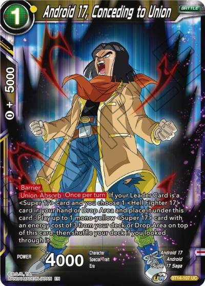 Android 17 Conceding to Union BT14-107 Cross Spirits Dragonball Super card