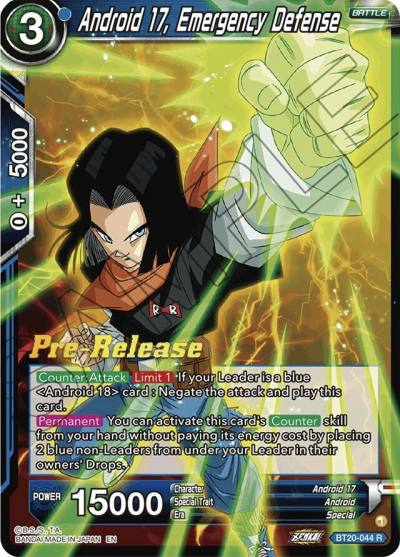 Android 17 Emergency Defense BT20-044 Power Absorbed Pre-Release Cards Dragonball Super card