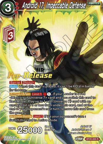 Android 17 Impeccable Defense BT20-005 Power Absorbed Pre-Release Cards Dragonball Super card
