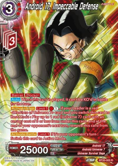 Android 17 Impeccable Defense Silver Foil BT20-005 Power Absorbed Dragonball Super card