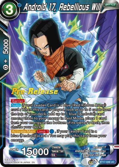 Android 17 Rebellious Will BT17-046 Ultimate Squad Pre-Release Cards Dragonball Super card