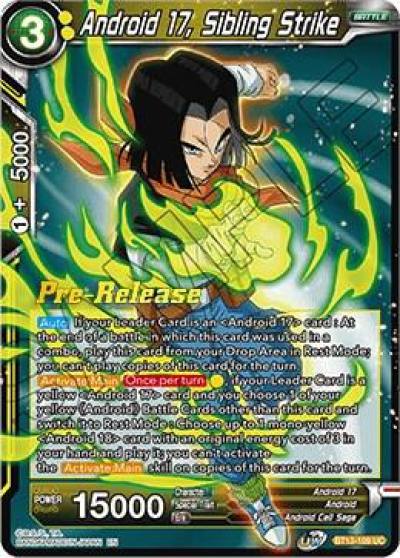 Android 17 Sibling Strike BT13-109 Supreme Rivalry Pre-Release Cards Dragonball Super card