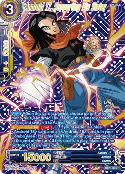 Android 17 Supporting His Sister Gold Stamped BT20-045 Power Absorbed Dragonball Super card