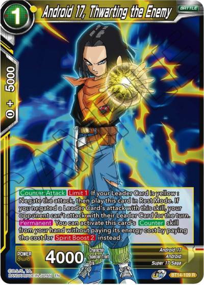 Android 17 Thwarting the Enemy Foil BT14-109 Cross Spirits Dragonball Super card