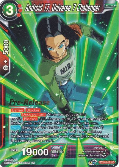 Android 17 Universe 7 Challenger BT14-012 Cross Spirits Pre-Release Cards Dragonball Super card