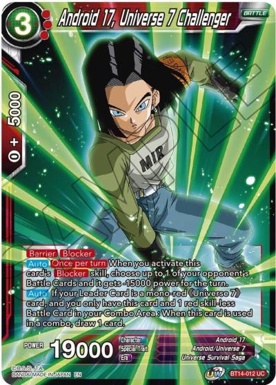 Android 17 Universe 7 Challenger BT14-012 Cross Spirits Dragonball Super card