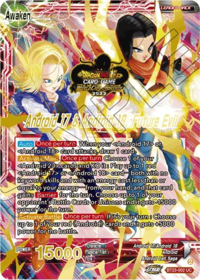 Android 17 and Android 18 Android 17 and Android 18 Future Evil 2023 Worlds ZENKAI 06 Leader Set BT23-002 Tournament Promotion Cards Dragonball Super card