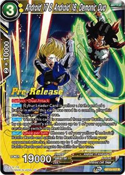Android 17 and Android 18 Demonic Duo BT13-107 Supreme Rivalry Pre-Release Cards Dragonball Super card