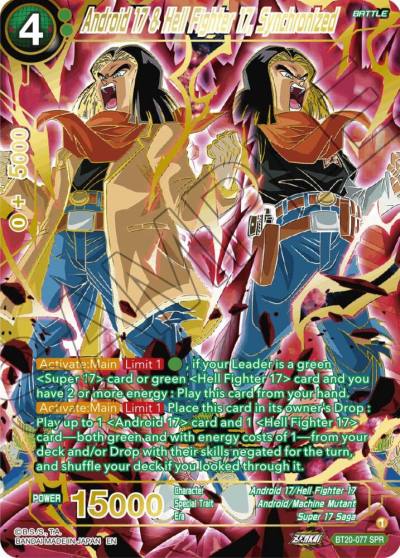 Android 17 and Hell Fighter 17 Synchronized SPR BT20-077 Power Absorbed Dragonball Super card