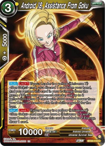 Android 18 Assistance From Goku BT23-119 Perfect Combination Dragonball Super card