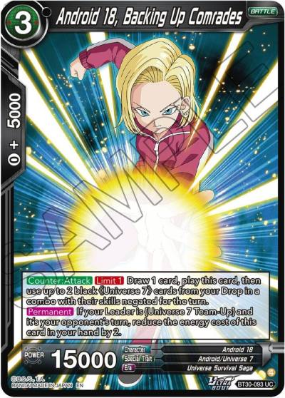 Android 18 Backing Up Comrades BT30-093 Three Glorious Fighters Dragonball Super card