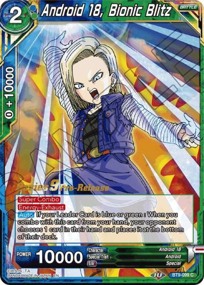 Android 18 Bionic Blitz BT9-099 Universal Onslaught Pre-Release Cards Dragonball Super card