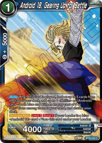 Android 18 Gearing Up for Battle BT20-042 Power Absorbed Dragonball Super card