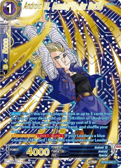 Android 18 Gearing Up for Battle Gold Stamped BT20-042 Power Absorbed Dragonball Super card