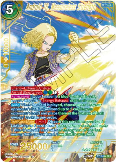Android 18 Measureless Strength SPR BT18-144 Dawn of the Z-Legends Dragonball Super card