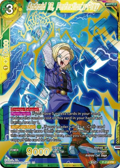 Android 18 Perfections Prey Gold Stamped P-210 Mythic Booster Dragonball Super card