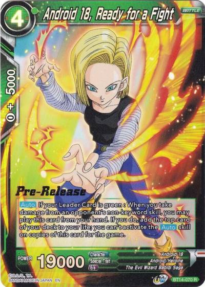 Android 18 Ready for a Fight BT14-070 Cross Spirits Pre-Release Cards Dragonball Super card