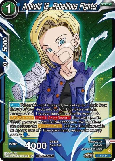 Android 18 Rebellious Fighter Zenkai Series Tournament Pack Vol5 P-524 Tournament Promotion Cards Dragonball Super card