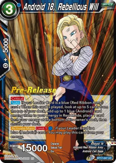 Android 18 Rebellious Will BT17-047 Ultimate Squad Pre-Release Cards Dragonball Super card