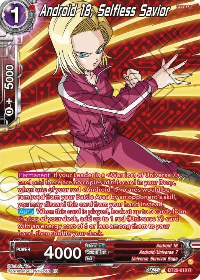 Android 18 Selfless Savior Silver Foil BT20-010 Power Absorbed Dragonball Super card
