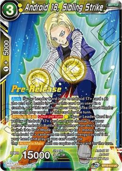 Android 18 Sibling Strike BT13-111 Supreme Rivalry Pre-Release Cards Dragonball Super card