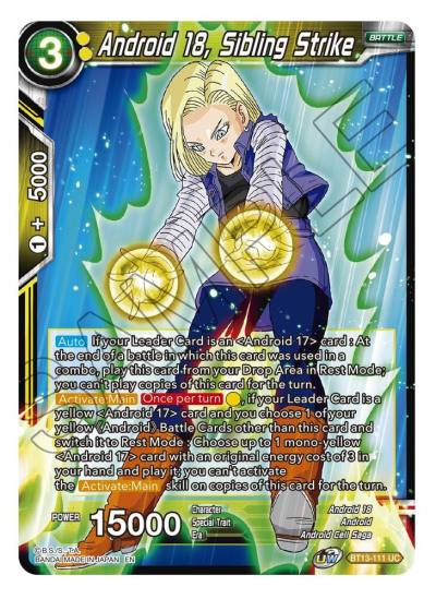 Android 18 Sibling Strike BT13-111 Supreme Rivalry Dragonball Super card