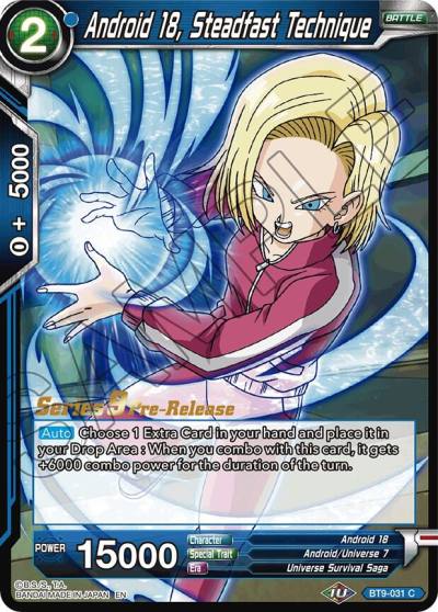 Android 18 Steadfast Technique BT9-031 Universal Onslaught Pre-Release Cards Dragonball Super card