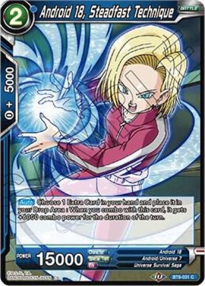 Android 18 Steadfast Technique BT9-031 Universal Onslaught Dragonball Super card