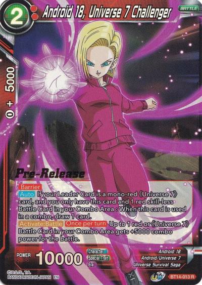 Android 18 Universe 7 Challenger BT14-013 Cross Spirits Pre-Release Cards Dragonball Super card