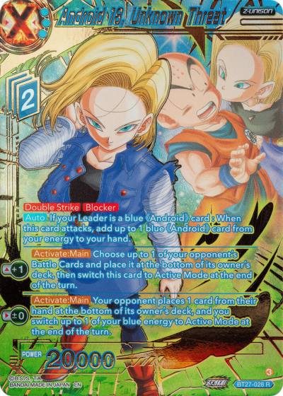 Android 18 Unknown Threat Gold Stamped BT27-028 History of Z Dragonball Super card
