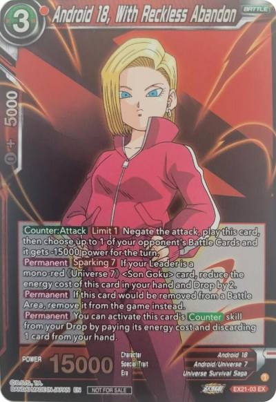 Android 18 With Reckless Abandon Zenkai Series Pack Vol1 EX21-03 Tournament Promotion Cards Dragonball Super card