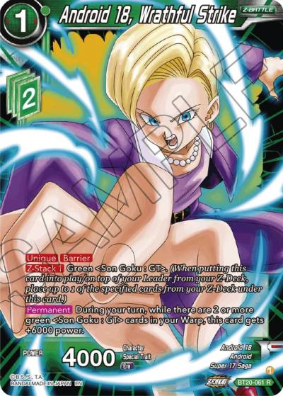 Android 18 Wrathful Strike BT20-061 Power Absorbed Dragonball Super card