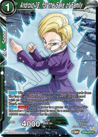 Android 18 for the Sake of Family BT20-071 Power Absorbed Dragonball Super card