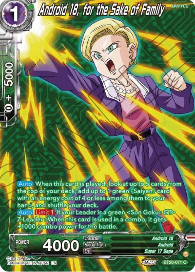 Android 18 for the Sake of Family Silver Foil BT20-071 Power Absorbed Dragonball Super card