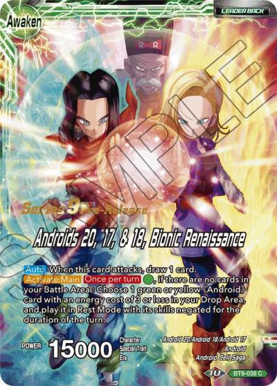 Android 20 Androids 20 17 and 18 Bionic Renaissance BT9-038 Universal Onslaught Pre-Release Cards Dragonball Super card
