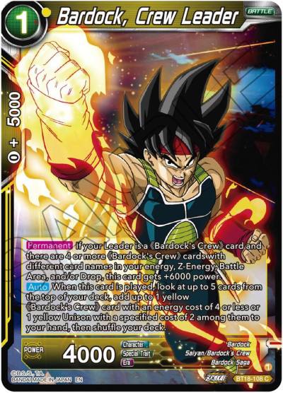 Bardock Crew Leader BT18-108 Dawn of the Z-Legends Dragonball Super card