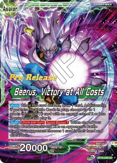 Beerus Beerus Victory at All Costs BT16-046 Realm of the Gods Pre-Release Cards Dragonball Super card