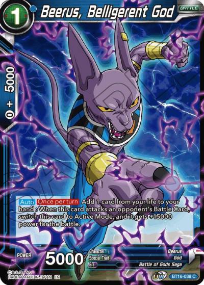 Beerus Belligerent God Foil BT16-038 Realm of the Gods Dragonball Super card