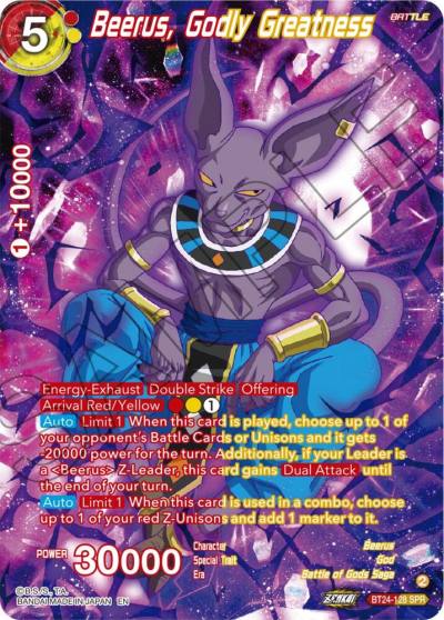 Beerus Godly Greatness SPR BT24-128 Beyond Generations Dragonball Super card
